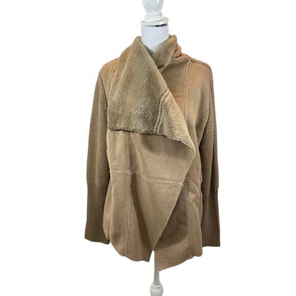Ladies Hazel Brand Gia Faux Suede and Knit Waterfall Cardigan Size Large - Picture 3 of 12